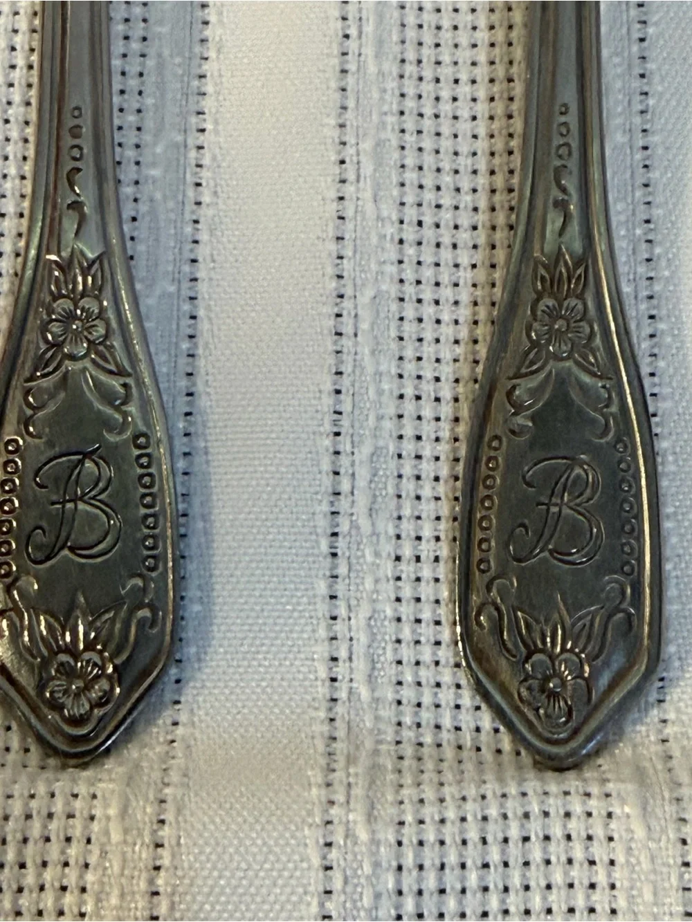 4 Pc Monogram “B” Flatware 1 dinner fork, 1 salad fork, 1 tablespoon, 1 teaspoon
